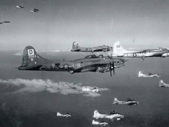 350th Bomber Squadron of the 100th Bomb Group on a mission.jpg