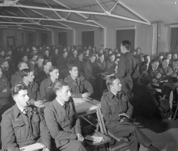 51 (B) Squadron aircrew at RAF Snaith briefing for the attack on Nuremberg 30th March 1944.  S...jpg