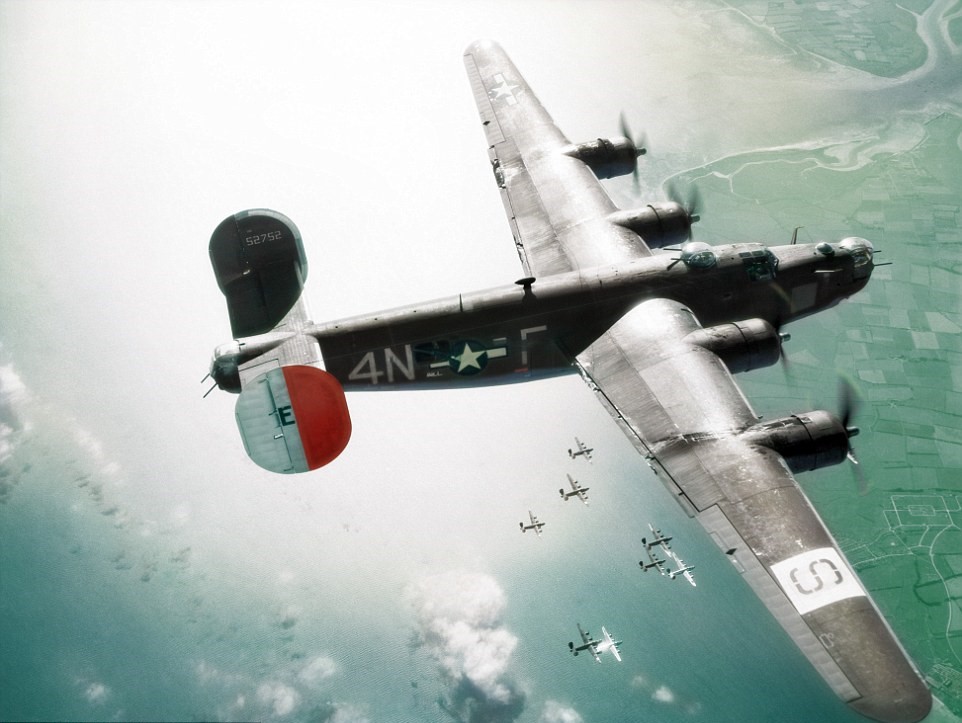 American B24 plane photographed from above while on mission to Brussels, The stunning aerial s...jpg