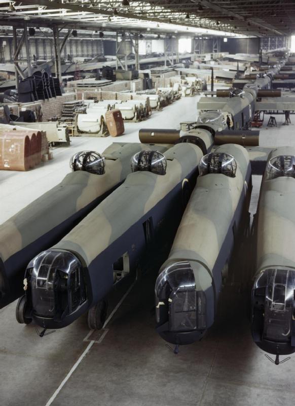 Lancasters under construction at Avro's factory at Woodford, Cheshire, 1943.jpg